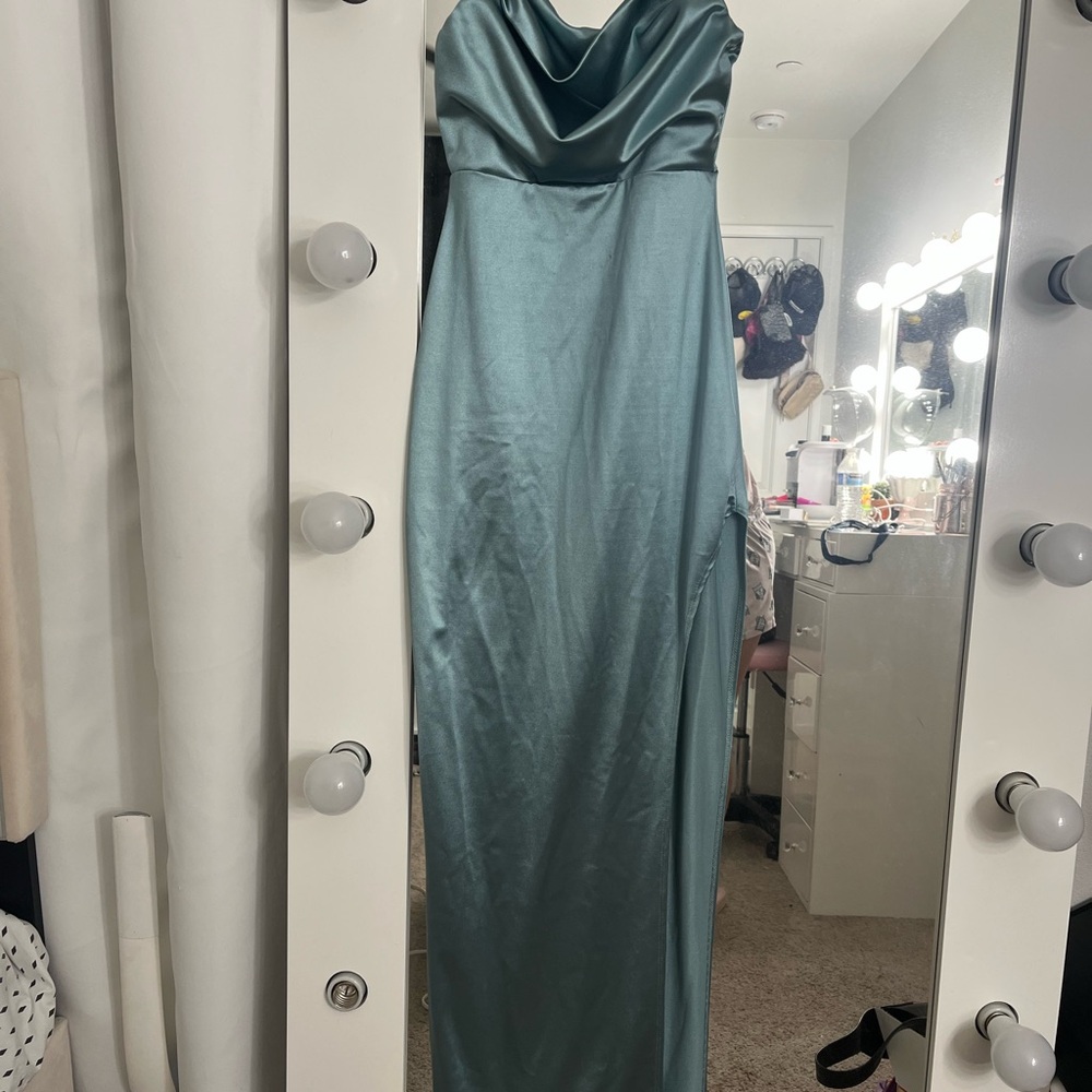 Windsor Teal Satin Maxi Dress